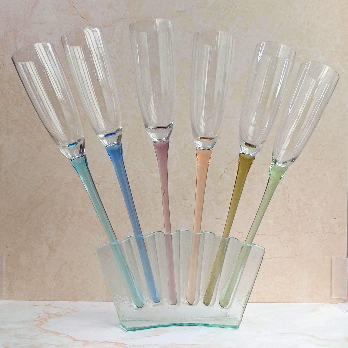 Vintage Artland Champagneglazen in Pasteltinten Met Glazenstandaard (6 Stuks) - Etsy