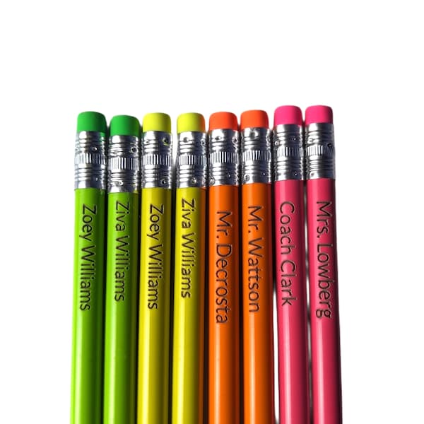 Personalized Pencils / Laser Engraved Pencils / Back to School Supplies / #2 Pencils for Kids / Pencil Box with name / Neon Color Pencils