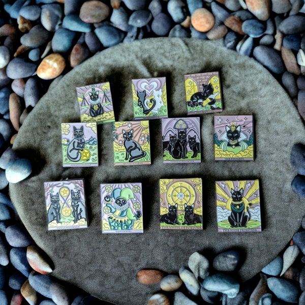 Tarot card enamel pins Black Cat Tarot Card Pins Cute Fun Tarot Reading Pin Set Witchy Pins Gothic Fashion