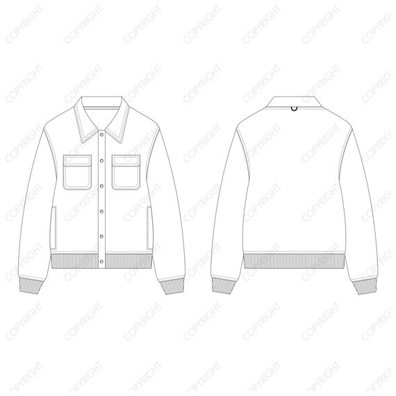 Varsity Jacket 2 Front/Side Pockets Fashion Flat Templates.