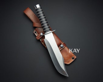 Custom Handmade D2 Tool Steel Full Tang Fixed Blade Hunting Survival Camping Outdoor Bushcraft Bowie Knife With Leather Sheath