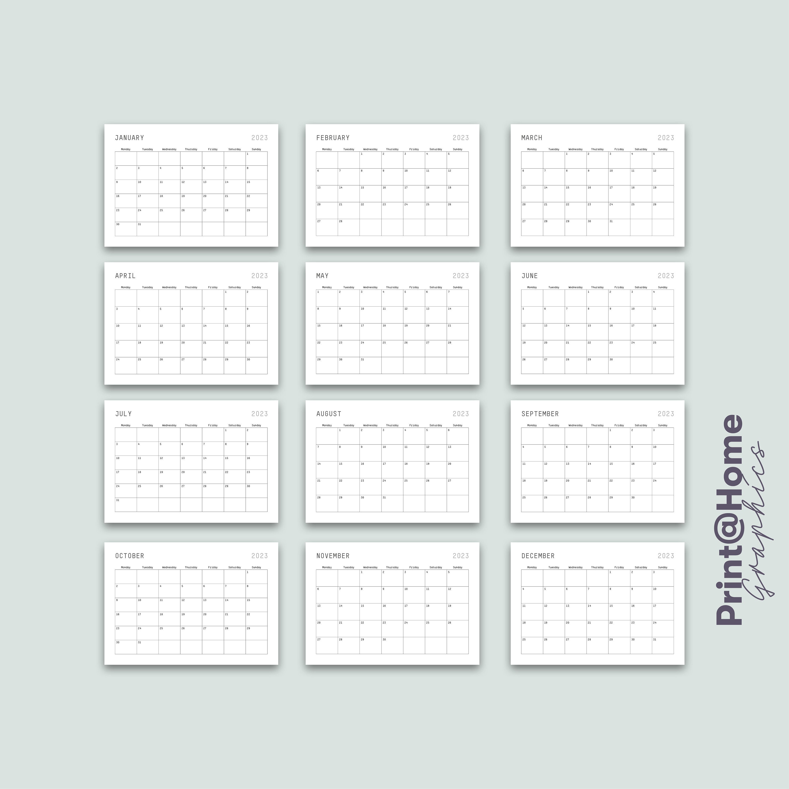 Printable Monthly Blank Calendar, Simple Minimalist Calendar, A4 ...