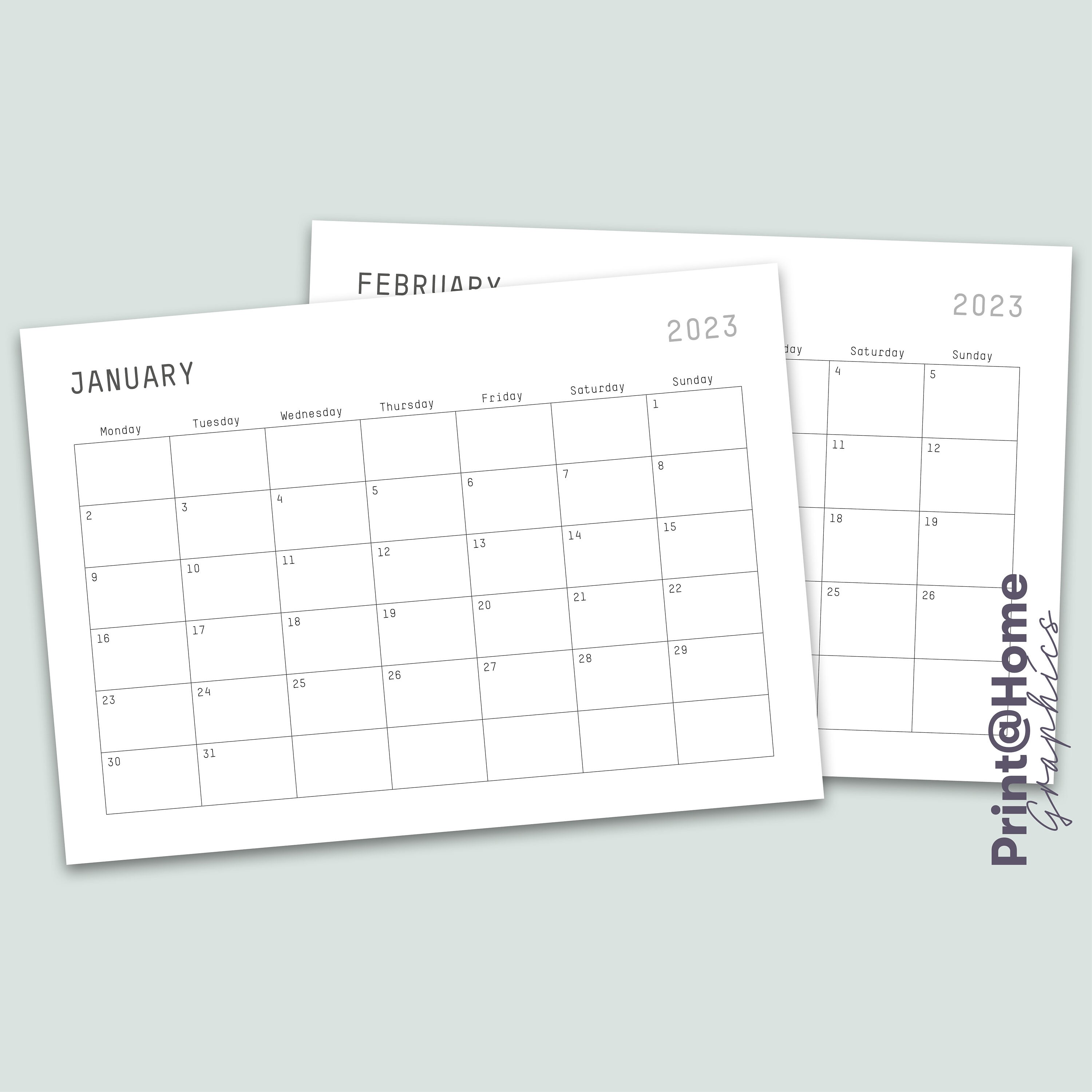 Printable Monthly Blank Calendar, Simple Minimalist Calendar, A4 ...