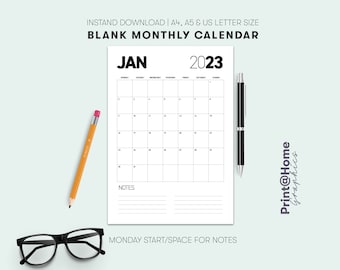 Calendario planificador mensual imprimible, A4, A5 carta estadounidense, páginas verticales, PDF imprimible, compatible con tinta, descarga instantánea.