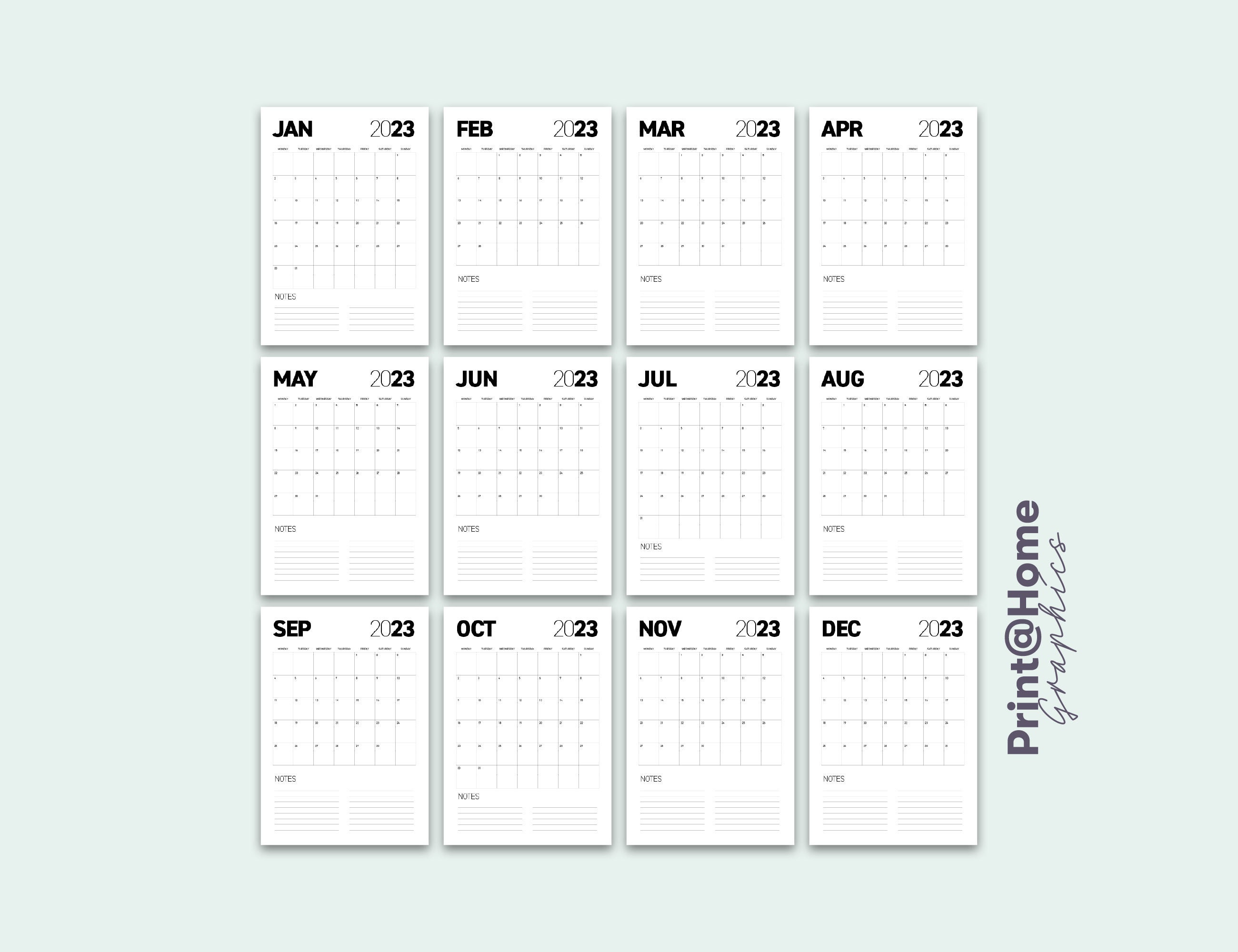 Printable Monthly Planner Calendar, A4, A5 US Letter, Portrait Pages ...