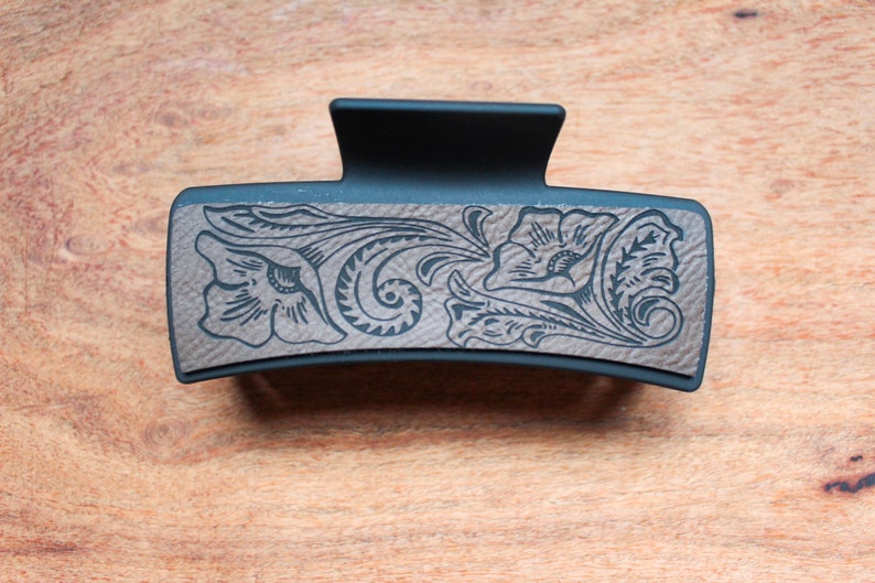 Leather Claw Clip Western Claw Clip Tooled Leather Etsy