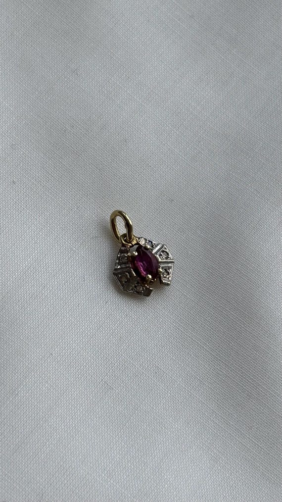 14K 585 Ruby Art Decò Style vintage solid gold pe… - image 1