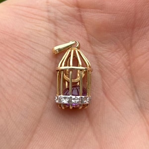 14K 585 Käfig Anhänger mit Stein lose vintage solid gold pendant Gold Anhänger