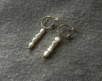 Earrings hanging gold plated with pearls freshwater pearls