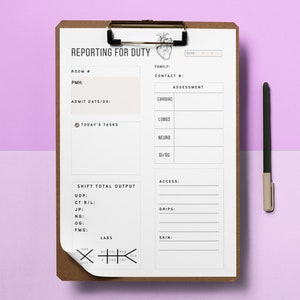 Nurse Report Sheet, Nurse Brain Sheet, ICU Nurse,  Report Sheet Printable
