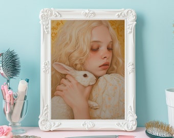 Rabbit Art, Animal Lover Illustration, Cute Nursery Print, Rabbit Wall Decor, Kids Room, Modern Art, Cottagecore, Home Decor, Wall Art Decor