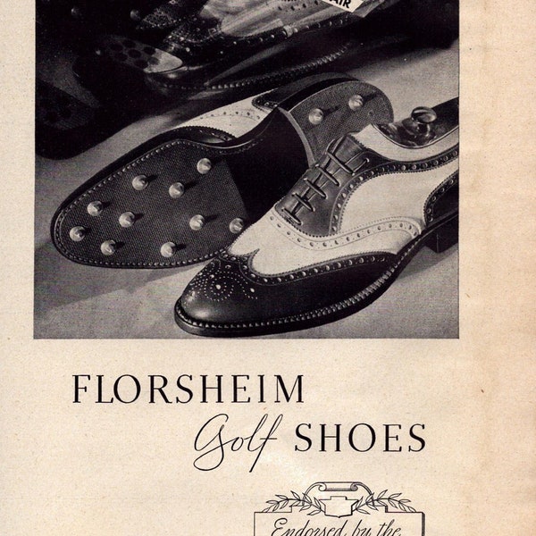 1937 Florsheim Golf Shoes Vintage Print Ad, Endorsed by the PGA, Retro Classic Advertisement, Gift, Wall Decor