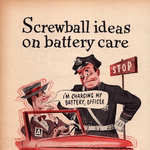 1944 Exide Battery Vintage Print Ad, Screwball Ideas on Battery Care, Retro Classic Advertisement, Wall Decor, Auto