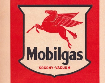 1939 Mobilgas Vintage Print Ad, Retro Classic Werbung, Geschenk, Fanhöhle