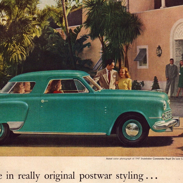 1947 Studebaker Vintage Print Ad, Retro Classic Car Advertisement, Gift, Wall Decor, Automobile, Fan Cave