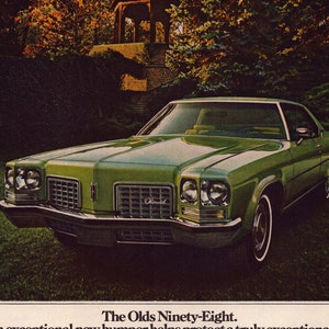 1972 Oldsmobile Ninety-Eight Vintage Print Ad, Retro Classic Car Advertisement,Gift, Fan Cave, Garage Decor