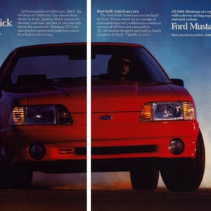 1990 Ford Mustang GT Vintage Print Ad, Retro Classic Car Advertisement, 225 HP V8 Engine 5-Speed, Gift, Garage Wall Decor, Garage Decor