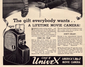 1937 Cine "8" UniveX Movie Camera Vintage Print Ad, Retro Classic Advertisement