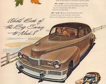 Vintage Auto Wandkunst 1947 Nash 600 Sedan Classic Auto Decor Garage Geschenk für Sammler Retro Werbung