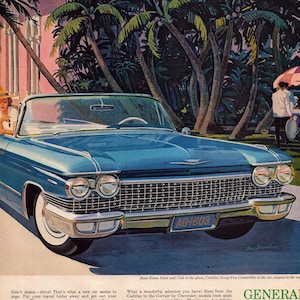 1960 GM Vintage Print Ad, Cadillac Sixty-Two Convertible, Retro Classic Ad, Gift, Wall Decor, Garage