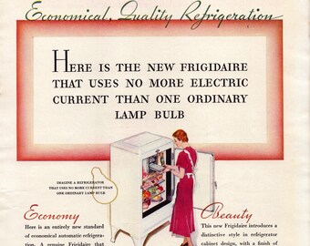 1933 Frigidaire Refrigerator Vintage Print Ad, Electric, Retro Classic Advertisement, Home Appliance, Wall Decor, Gift