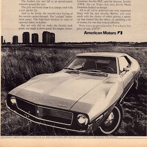 1971 American Motors Javelin Vintage Print Ad, Retro Classic Car Advertisement, Wall Decor, Garage, Gift