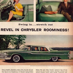 1959 Chrysler Windsor 4-Door Hardtop Vintage Print Ad, Revel in Chrysler Roominess! Retro Classic Car Advertisement, Gift, Garage Decor