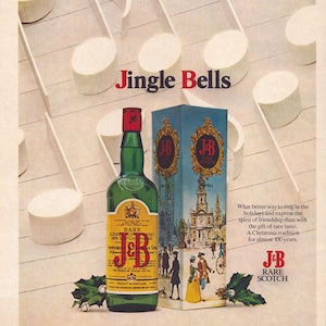 1976 J&B Rare Scotch Whiskey Vintage Print Ad, Retro Classic Advertisement, Holiday Gift Box, Christmas Gift of Rare Taste, Wall Decor, Bar