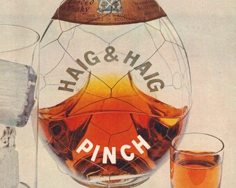 Vintage 1957 Haig & Haig Pinch Scotch Whiskey Advertisement Wall Art Retro Bar Decor Classic Liquor Print Home Bar Gift