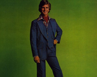 1976 Lee-Set Denim Leisure Suit Vintage Print Ad, Retro Classic Advertisement, Men's 1970s Fashion