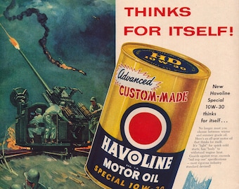 Vintage 1955 Texaco Havoline Motor Oil Advertisement Wall Art Retro Garage Decor Classic Automotive Print Gift for Collector