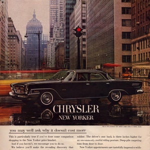 1962 Chrysler New Yorker Vintage Print Ad, Retro Classic Car Advertisement, Automobile image 1