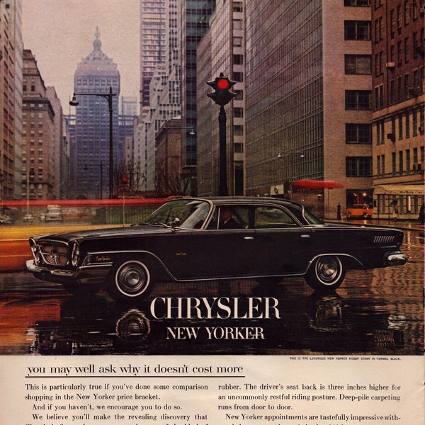 1962 Chrysler New Yorker Vintage Print Ad, Retro Classic Car Advertisement, Automobile