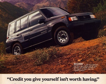 1991 Suzuki Sidekick 4-Door 4x4 Vintage Print Ad, Retro Classic Car Advertisement, Garage Decor, Garage Decor