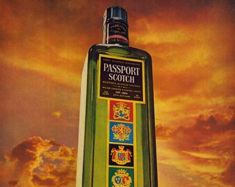 Vintage 1973 Passport Scotch Advertisement Wall Art Retro Bar Decor Classic Liquor Print Home Bar Gift