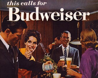 1962 Budweiser Beer Vintage Print Ad, Retro Classic Advertisement, Wall Decor, Christmas, Gift, Bar