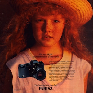 Anuncio impreso vintage de la cámara Pentax A3000 de 1985, regalo para entusiastas, decoración de pared