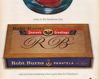 1962 Robt. Burns Panatela DeLuxe Cigars Vintage Print Ad Enthusiast Gift Wall Decor
