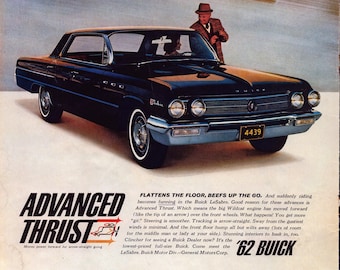 1962 Buick LeSabre Vintage Magazine Print Ad, Retro Classic Car Advertisement, Gift, Garage Wall Decor, Automobile