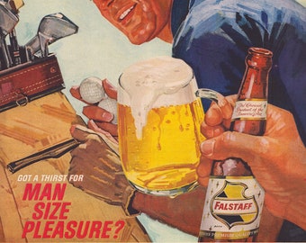 1964 Falstaff America&#39;s Premium Quality Beer Vintage Print Ad,  Retro Classic Advertisement, Bar Decor