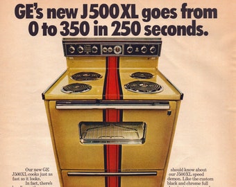 1972 GE J500XL Oven-Range Vintage Print Ad, Retro Classic Advertisement, Gift, Wall Decor, Appliance