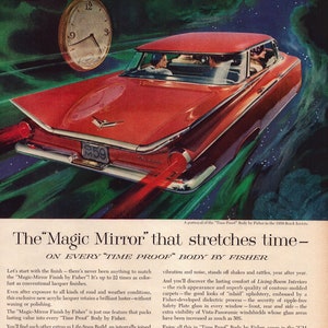 1959 Magic Mirror Finish by Fisher Vintage Print Ad, GM Body by Fisher, Retro Classic Car Advertisement, Garage Decor