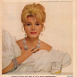 1967 Smirnoff Vodka Vintage Print Ad, Zsa Zsa Gabor, Retro Classic Advertisement, Wall Decor, Bar