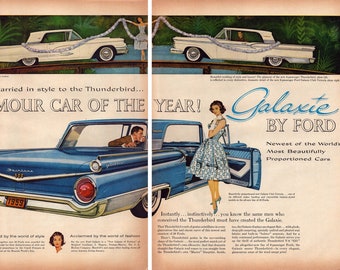 1959 Galaxie by Ford Vintage Print Ad, Retro Classic Car Advertisement, Ford Thunderbird, Ford Galaxie Club Victoria, Auto Wall Decor, Gift