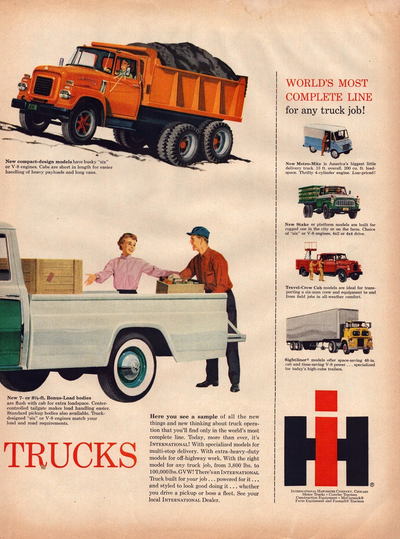 1959 International Truck Vintage Print Ad, 58 New Truck Models, International Harvester, Retro Classic Advertisement, Wall Decor, Gift image 3