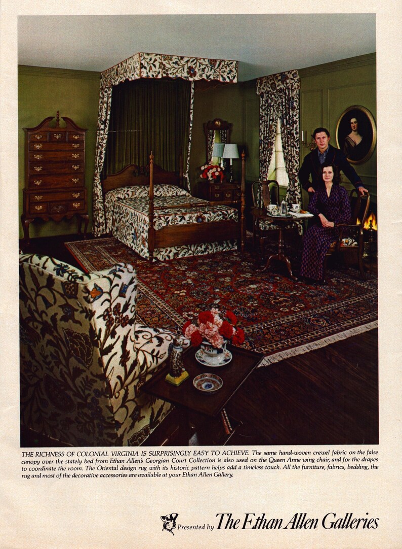 1972 Ethan Allen Galleries Furniture 6-page Vintage Print Ad, Bedroom-Dining Room-Family Room, Retro Classic Advertisement, Home Decor image 1