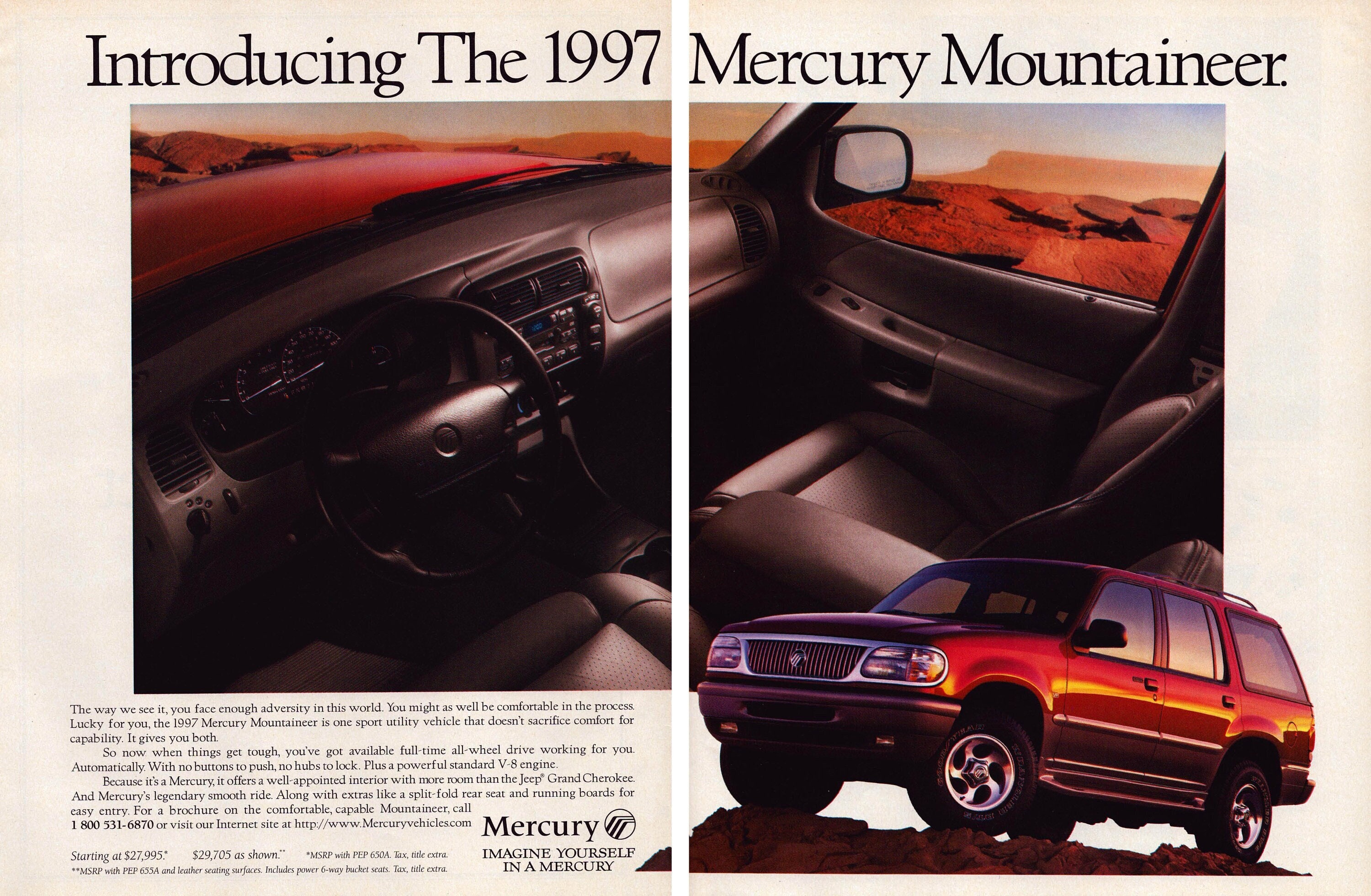 1997 Mercury Mountaineer Sport Utility Vehicle Vintage Magazine Print Ad, Original Retro Classic SUV Advertisement