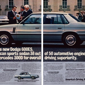 1983 Dodge 600ES Vintage Print Ad, American Sports Sedan, Retro Oldtimer Advertentie, Wall Decor