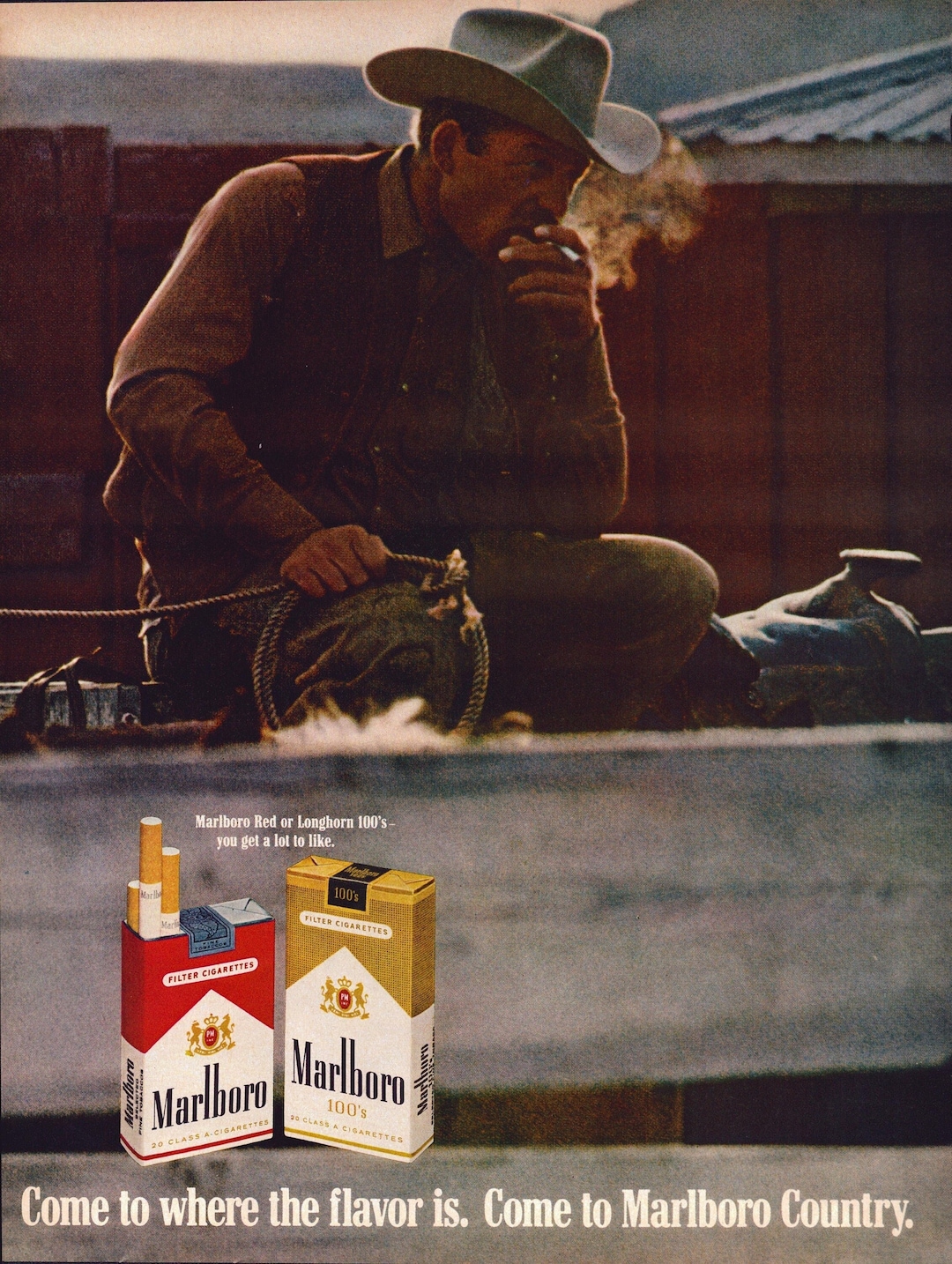 1969年 Marlboro ヴィンテージ広告 カウボーイ USA雑誌 レトロ 1969 MARLBORO MAN Vintage Cigarettes Print Ad - Man Riding Horse