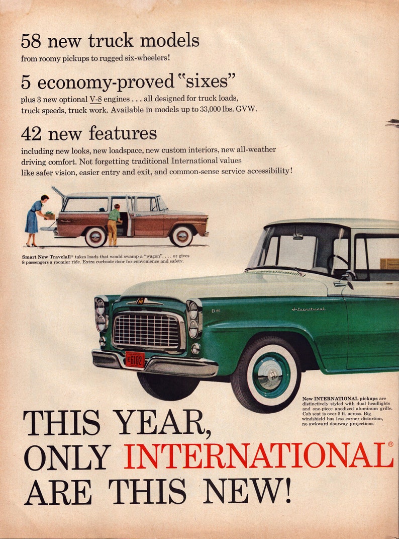 1959 International Truck Vintage Print Ad, 58 New Truck Models, International Harvester, Retro Classic Advertisement, Wall Decor, Gift image 2